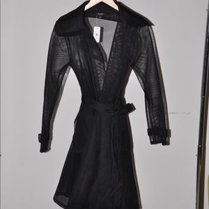Long sleeve netted trench dress with belt